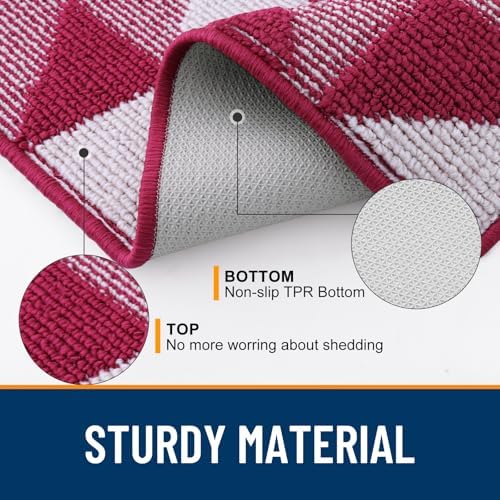 OLANLY Door Mat Indoor Entrance Washable 32x20, Odor-Free Low-Profile Front Back Geometric Doormat, Absorbent Resist Dirt Entry Carpet, Easy to Clean Sturdy Inside Floor Mats for Entryway, Burgundy - Image 3