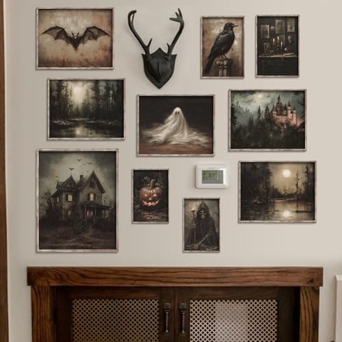 Vodefoad 10Pcs Halloween Wall Art Prints Dark and Moody Halloween Print Set Mysterious Raven Gallery Wall Decor Skeletons Picture Decorations for Gallery Living Room Bedroom Kitchen Office Unframed - Image 5