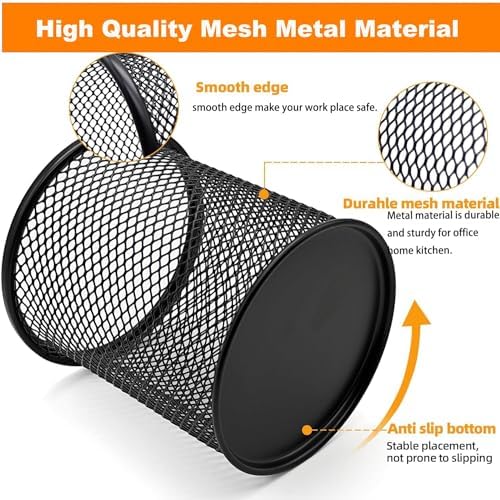 Pen Holder Pencil Holder Mesh Metal Pen Cup Holder Pencil Cup Holder for Desk Office Home Pen Organizer Black, 6 Pack - Image 3