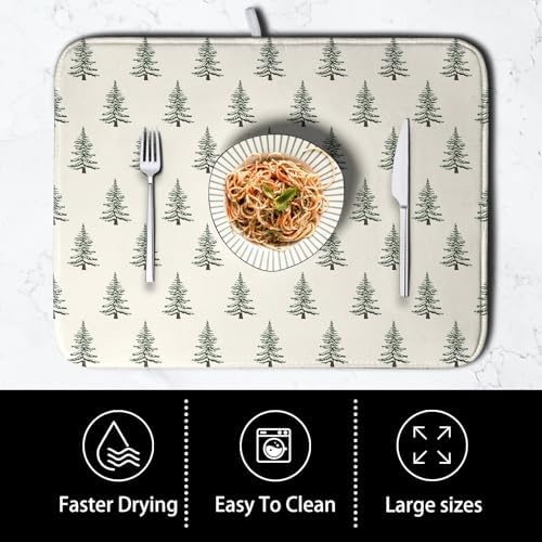 Christmas Tree Dish Drying Mat Winter Xmas Holiday Drying Mats Microfiber Absorbent Dishes Drying Pad Reusable Washable Kitchen Countertop Protector Dish Drainer Rack Mat 18x24 Inch - Image 4