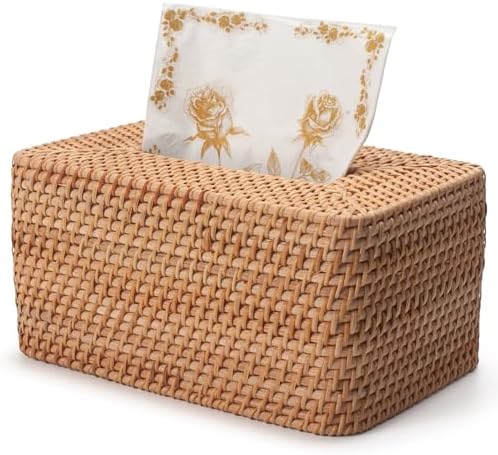 Rattan Tissue Box Cover, Rectangle Wicker Tissue Box Holder, Boho Tissue Box Cover for Living Room, Bathroom, Kitchen, Bedroom, 10.2 x 6.2 x 5.3 inch, Natural by YANGQIHOME