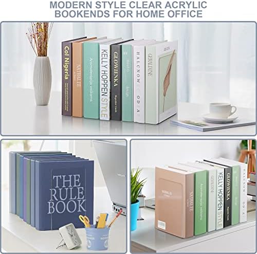 Acrylic Bookends 2 Pieces, VFINE Book Ends for Shelves, Clear Bookends for Shelves Decor Book Ends for Desktop Organizer, Book Stopper for Home Office School Supplies, 7 * 4.8 * 4.75 inch - Image 7