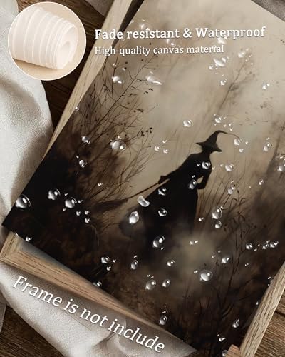 Vintage Witch Canvas Wall Art Prints Moody Witch in The Forest Pictures for Halloween Wall Decor Spooky Witchy Canvas Oil Painting Dark Academia Gothic Wall Decor for Gallery Living Room Bedroom (UNFRAMED 8x10in) - Image 3