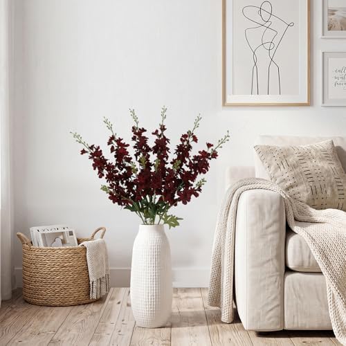 6PCS Burgundy Delphinium Artificial Flowers, 34.25" Long Stems Burgundy Flowers Artificial Larkspur for Tall Vase Faux Delphinium Flower Centerpieces for Tables Wedding Home Decor - Image 7