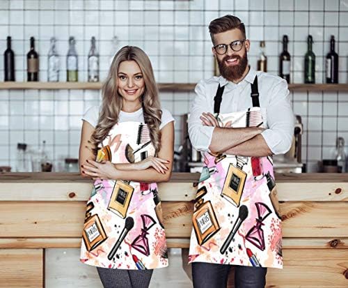 WONDERTIFY Cosmetics Apron,Women Cosmetics Perfume Lipstick Series Bib Apron with Adjustable Neck for Men Women,Suitable for Home Kitchen Cooking Waitress Chef Grill Bistro Baking BBQ Apron - Image 2