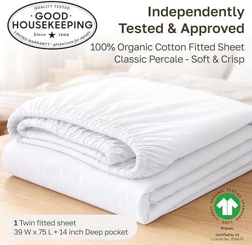 California Design Den 100% Organic Cotton Twin Fitted Sheet, Navy - Image 3