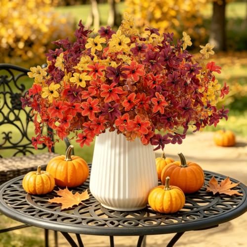 Artificial Fall Flowers Outdoor, UV Resistant Faux Mums with Eucalyptus - Image 5