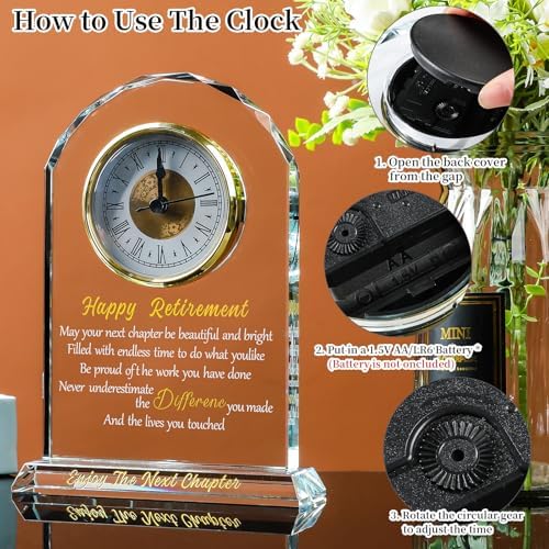 Happy Retirement Gift for Women & Men, Glass Desk Clock Keepsake Funny Retired Plaque Gifts for Friends Boss Teacher Coworker Nurse - Image 4