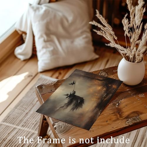 RETRART Vintage Witchy Wall Decor Moody Dark Gothic Posters Halloween Vintage Room Decor Aesthetic, Halloween Wall Art Witch Holding Magic Wand Crow, Vintage Rustic Wall Decor 11x14 inches -Unframed - Image 6