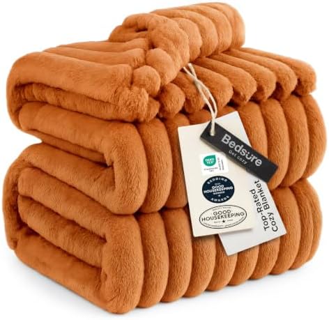 Bedsure Soft Queen Size Blanket for Bed Burnt Orange 90"x90" by BEDSURE