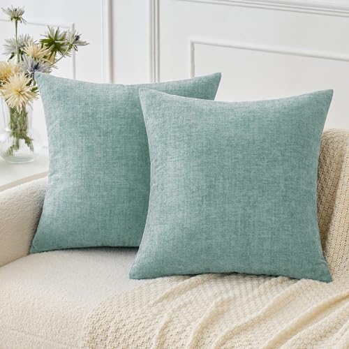 MIULEE Soft Chenille Throw Pillow Covers Aqua Green 20x20 Inch Pack of 2 by MIULEE