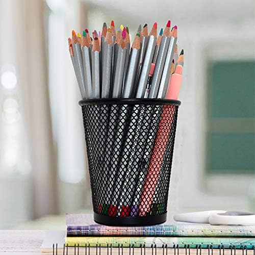 SLSON 4 Pack Pen Holder Metal Mesh Pencil Holders Round Shaped Pen Holders for Desk Office Wire Mesh Container Pen Organizer,Black - Image 6
