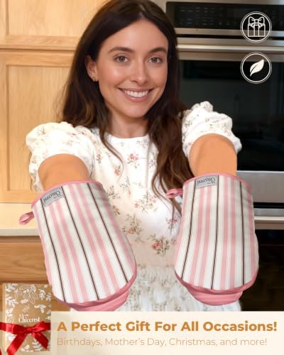 100% Thick Cotton Mini Oven Mitts Silicone Grip Pink Stripe - Image 6