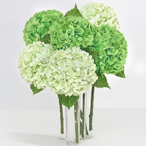 6Pcs Real Touch Hydrangea Artificial Flowers, 21" Fake Flowers, Mixed Green by Yastouay