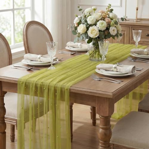 Artoid Mode 6-Pack Pearl Green Gauze Table Runner 10FT Home Decor - Image 3