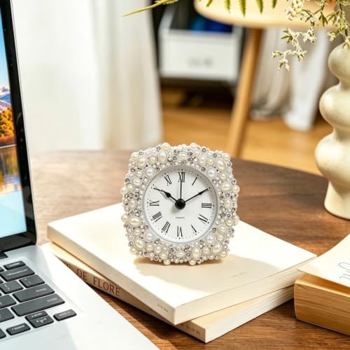 Vintage Table Clock, Silver Shelf Clock, Small Clock for Home Bedroom Office Desktop Decor - Image 4