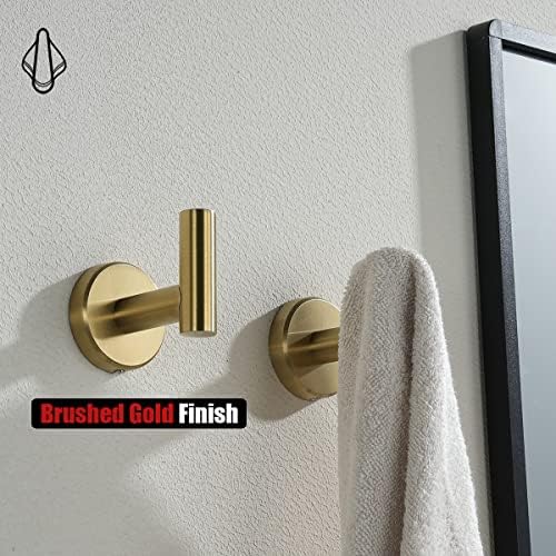 JQK Bathroom Towel Hook Brushed Gold, Brass Coat Robe Clothes Hook for Bathroom Kitchen Garage Wall Mounted (Pack of 4), SUS 304 Stainless Steel 0.8mm, TH100-BG-P4 - Image 6