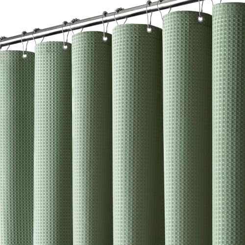 Dynamene Waffle Shower Curtain 256 GSM Heavy Duty Fabric 72"x72" Sage Green by Dynamene