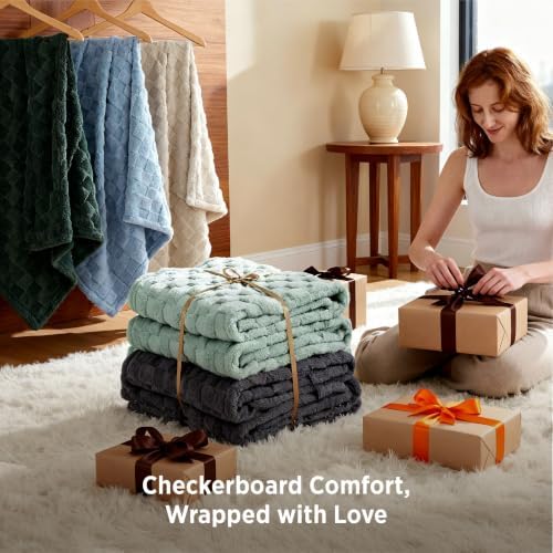 Bedsure Checkered Soft Cozy Queen Blanket for Bed, Black, 90"×90" - Image 5