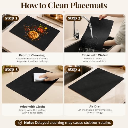 Homaxy Vinyl Heat Resistant Placemats Set of 6, Black - Image 6