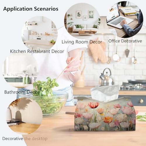 Spring Floral Tissue Box Cover Rectangle for Office Desk Decor - Image 4