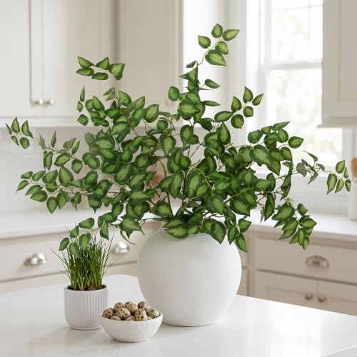 Daynight 12 Pcs Artificial Eucalyptus Leaves Stems, 35″ Long Stem Silk Plum Foliage Branches, Flexible Silk Faux Greenery for Farmhouse, Home, Kitchen and Table Centerpiece DIY Decor (12, Green) - Image 5