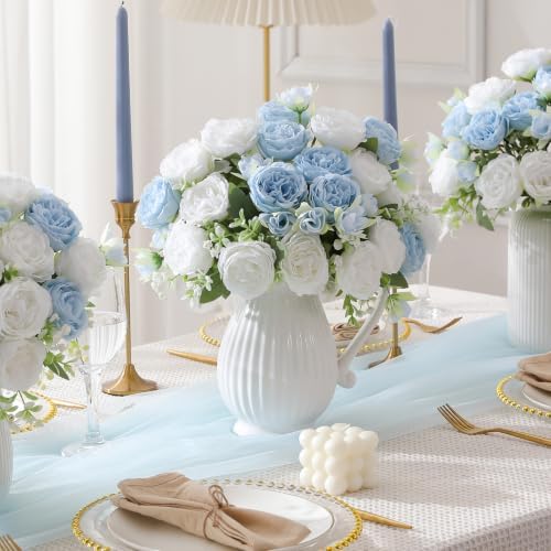 4 Bunches Peony Artificial Flowers Blue Flowers Silk Peonies Bouquets for Wedding Party Table Centerpieces Floral Arrangement Home Kitchen Decor - Image 7