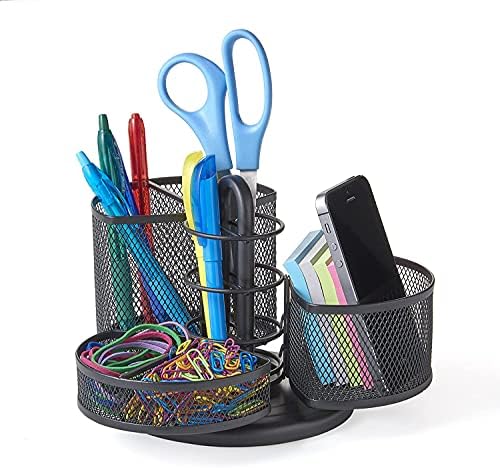 Nifty Desk and Office Organizing Carousel – Modern Black Powder Coated Finish, 3 Compartments with Dividers, Spins 360-Degrees, Lazy Susan Platform, Office Desk Organizer, School Supplies by NiftySolutions