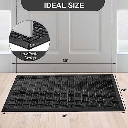 Mibao Front Door Mat Outdoor Entrance, 36" x 24" Heavy Duty Welcome Mat for Outdoor and Indoor, Waterproof Dirt Trapper Doormat, Super Absorbent Indoor Entryway Mat for Patio & Porch - Black - Image 2
