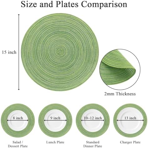 SHACOS Round Placemats Set of 8 Washable 15 inch Round Table Mats Braided Non Slip Fabric Place Mats for Dining Table Indoor Outdoor (Mixed Color Pea Green, 8) - Image 3