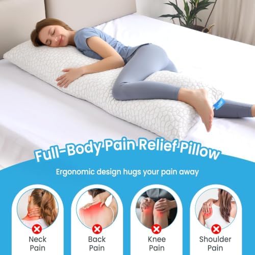 QUTOOL Cooling Pillow for Sleeping, CertiPUR-US Shredded Memory Foam Full Body Pillow Set of 1, Long Pillow for Bed with Removable Double-Sided Soft & Cool Cover, Soft Yet Support,White - Image 5