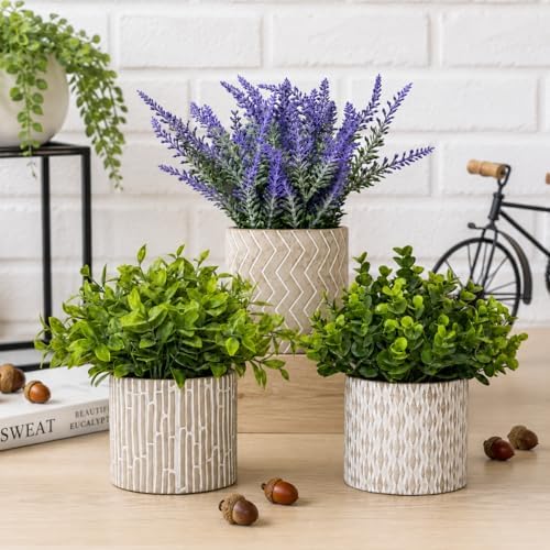 Faux Plants Indoor, Eucalyptus Lavender Greenery in Cement Pots - Image 2
