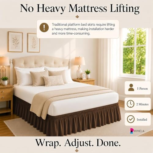 Brown Bed Skirt Queen Size 18 Inch Drop, Elastic Wrap Around Bedskirt - Image 2