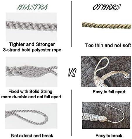 Curtain Tiebacks Ropes, 6pcs Decorative Handmade Tie Backs Curtain Holdbacks Holders Cord for Window Sheer Drapes Indoor Outdoor, Grey - Image 4