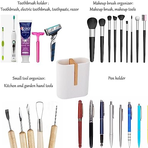 Toothbrush Holders for Bathroom, Bamboo Electric Toothbrush Stand, White - Image 5