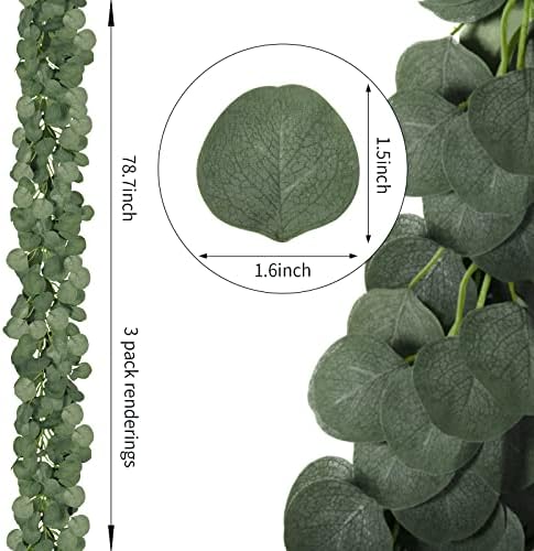 CQURE 28 Pack 196Ft Eucalyptus Garland,Artificial Eucalyptus Leaves Table Greenery Garland Wreath Vines for Wedding Party Fireplace Bedroom Wall Room Decor - Image 3
