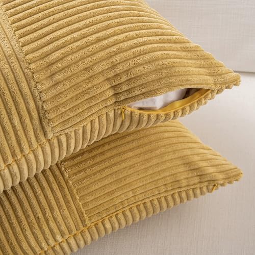 Fancy Homi 2 Packs Mustard Yellow Big Decorative Throw Pillow Covers 24x24 Inch for Living Room Couch Bed, Farmhouse Boho Home Decor, Soft Corss Corduroy Patchwork Accent Square Cushion Case 60x60 cm - Image 4