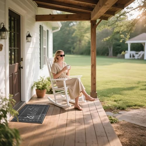 Yimobra Welcome Mat, Heavy Duty Sturdy Door Mats for Home Entrance Outdoor Indoor, Front Doormat for Outside Patio Floor Entry Porch Garage Office, Waterproof, Low Profile, 29.5x17, Black Grey - Image 2