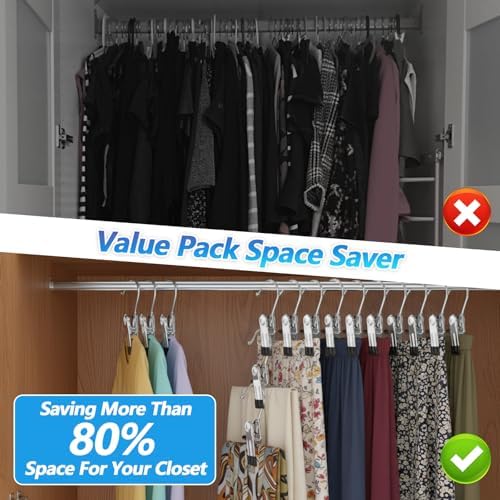 100 Pcs Legging Organizer for Closet Hanging - Stainless Steel Jeans Hangers with Clips, Multi-Purpose Skirt Hangers with Clips for Pants, Shorts, Towels, Boots Storage and Space Saving Solution - Image 5
