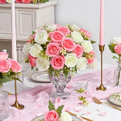 2 Packs Peonies Artificial Flowers Mixed White Pink Silk Artificial Peonies - Image 2