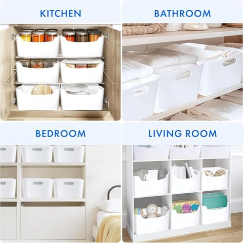 3 Pack Large BPA‑Free Plastic Storage Bins with Handles, 4 Gallon White Open‑Top Organizer Containers, 13.78" x 10.24" x 5.71" Storage Baskets for Kitchen Pantry, Cabinet, Closet, Bathroom & Office - Image 5
