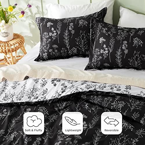 Bedsure Floral Comforter Set Cute Bedding Set King Reversible Black - Image 3