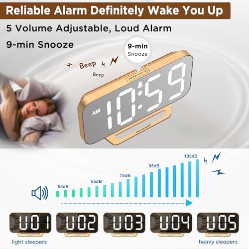 Peakeep Slim Digital Mirror Aesthetic Alarm Clock for Bedrooms Desk Decor - Image 5