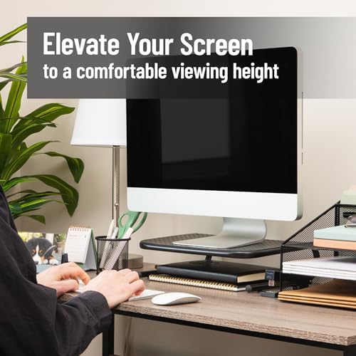 Mind Reader Monitor Stand, Ventilated Laptop Riser, Desktop Organizer, Office, Metal, Black - Image 2