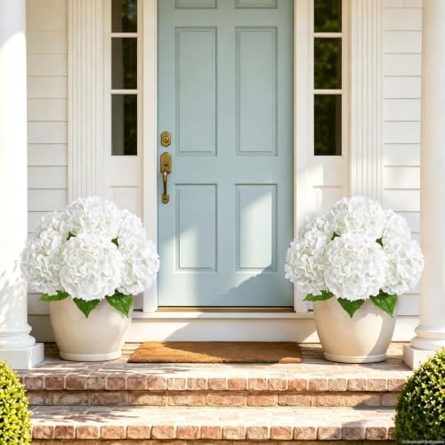 Yastouay 6 Pcs Real Touch Hydrangea Artificial Flowers, White - Image 4