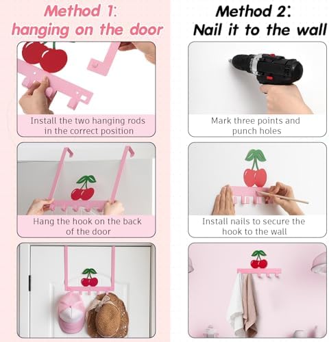 Reallnaive Cherry Bathroom Decor Over The Door Hooks Pink Cute Door Hanger - Image 4