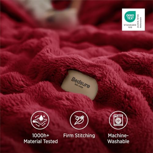 Bedsure Cloud Bubble Fleece Twin Blanket for Bed, Red, 60"×80" - Image 5