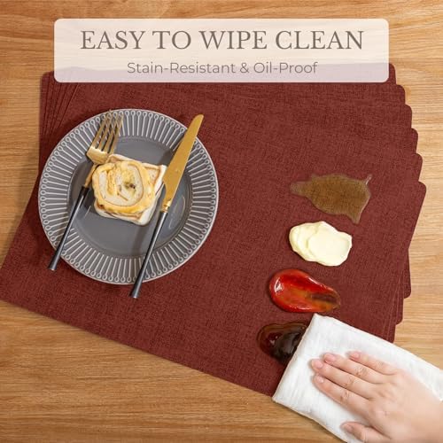 Romanstile Faux Leather Vinyl Placemats Set of 8, Red - Image 5