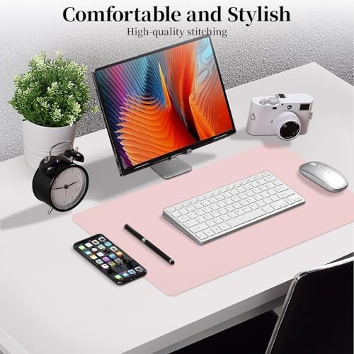 Pink Leather Desk Pad Large Mouse Pad, 23.6"x13.8" - Image 4
