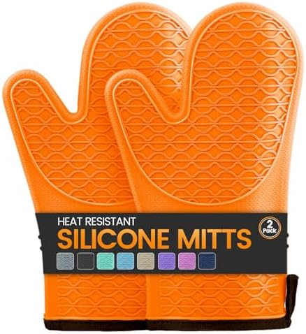 Silicone Oven Mitts, Heat Resistant 2PCS Oven Mitts with Soft Cotton Lining, Waterproof Non-Slip Grip Oven Glove, Kitchen Potholder Mits for BBQ, Baking, Cooking, 12.5 Inch - Orange by Unknown